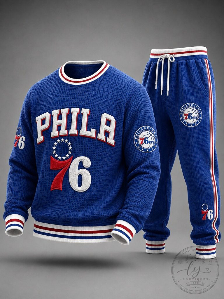 Philadelphia 76ers Team Logo Blue Crewneck Sweatshirt and Jogger Pants Set 26 Philadelphia 76ers Team Logo Blue Crewneck Sweatshirt and Jogger Pants Set