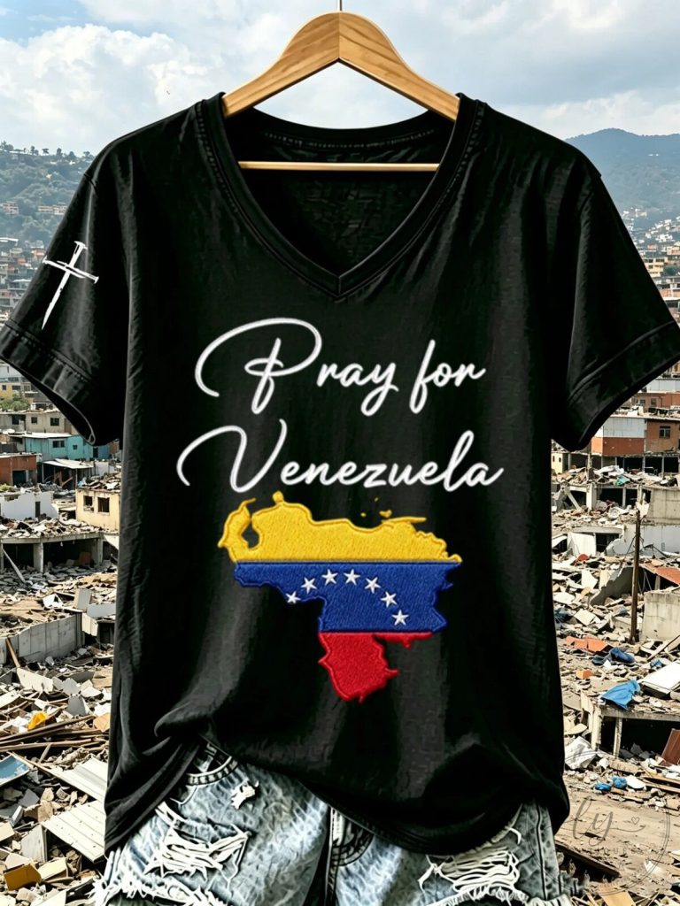 Pray For Venezuela Map Flag Short-Sleeve V-Neck T-Shirt 18 Pray For Venezuela Map Flag Short-Sleeve V-Neck T-Shirt