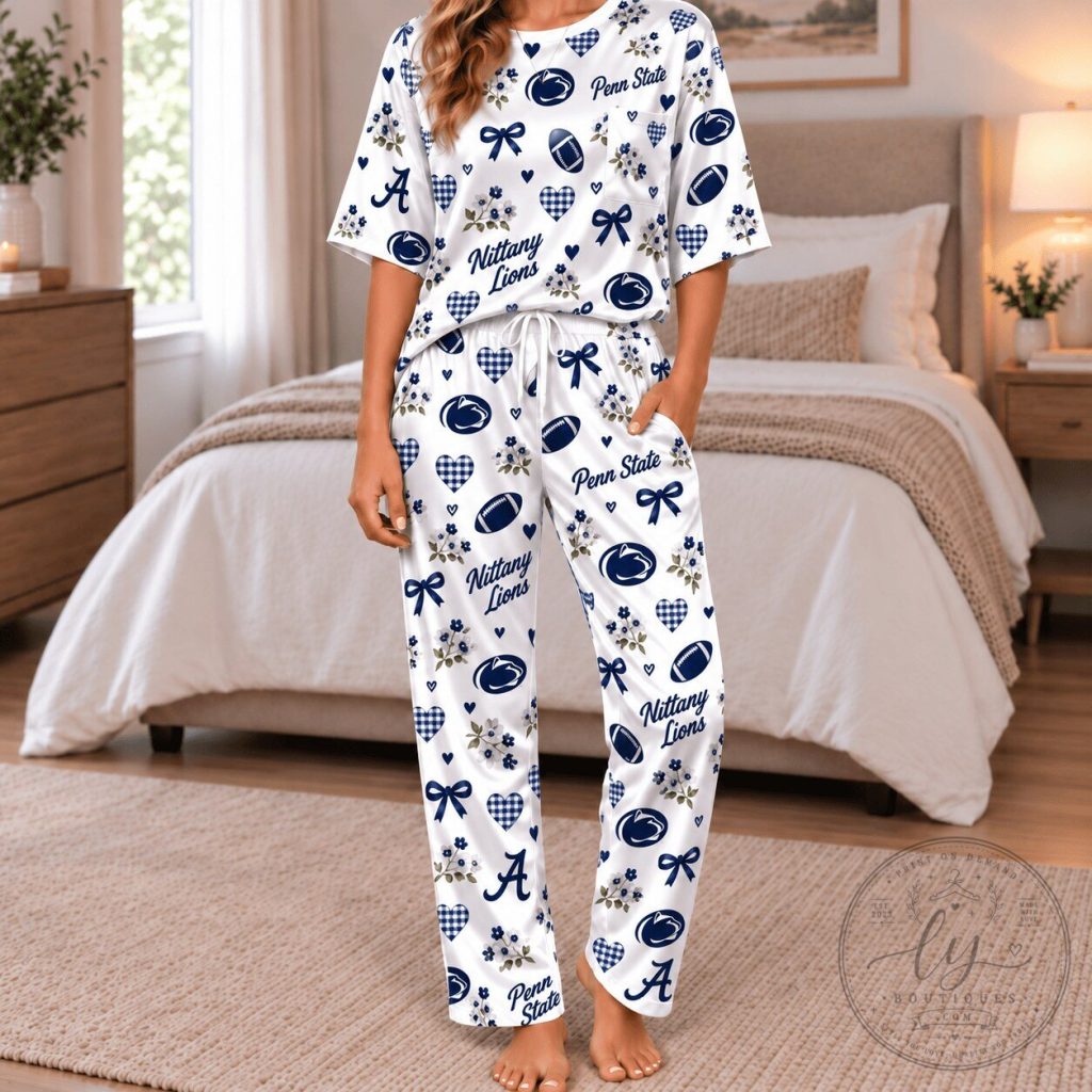 Penn State Nittany Lions Women's White and Blue Patterned Pajamas Set Penn State Nittany Lions Women's White and Blue Patterned Pajamas Set