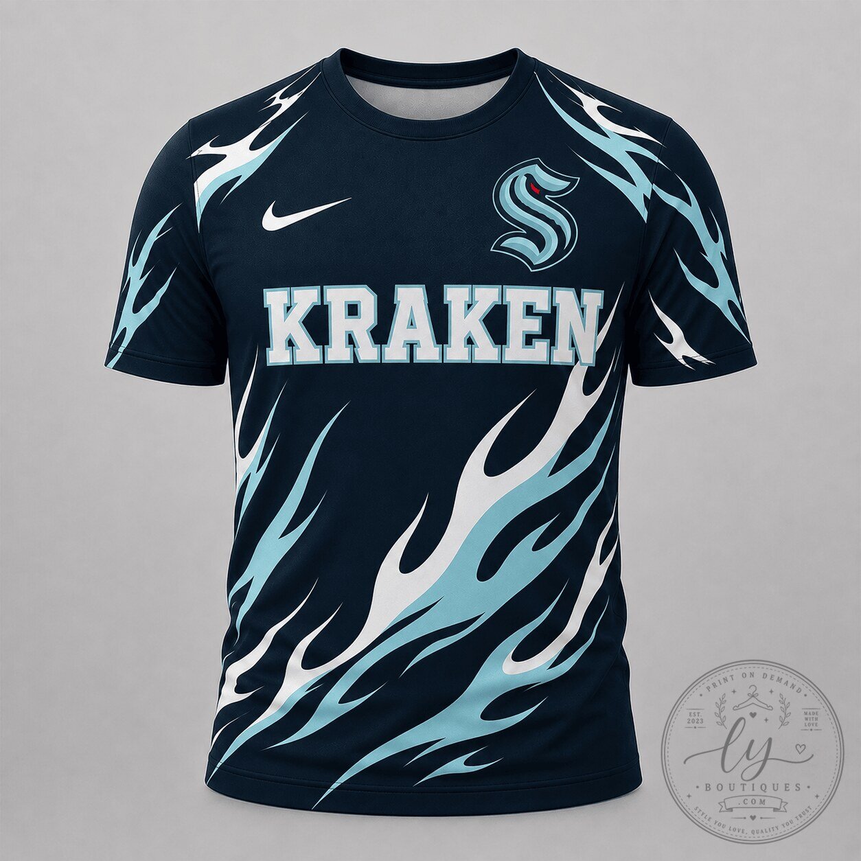 Seattle Kraken NHL Fan Shirt with Flame Graphic Design 4 Seattle Kraken NHL Fan Shirt with Flame Graphic Design