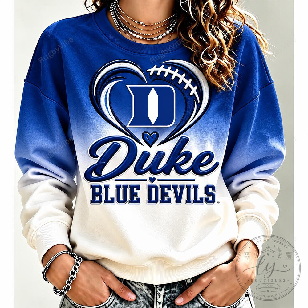 Duke Blue Devils Football Heart Logo Ombre Crewneck Sweatshirt