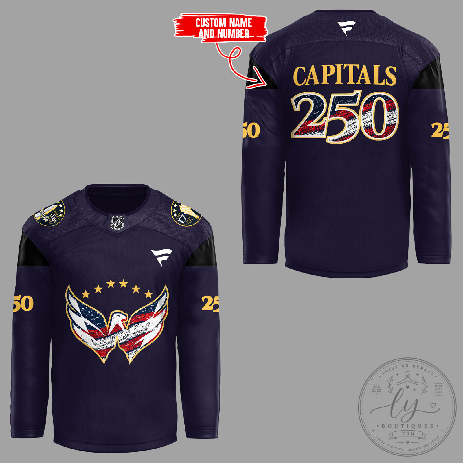 Washington Capitals Celebrating America's 250th Anniversary Custom Hockey Jersey Capitals America's 250th Anniversary Custom Hockey Jersey – image 2 of 4