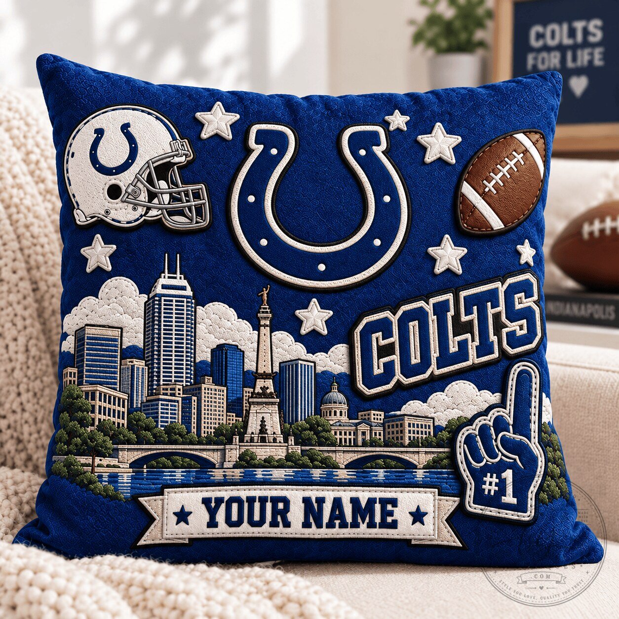 Indianapolis Colts Personalized Cityscape Football Team Throw Pillow