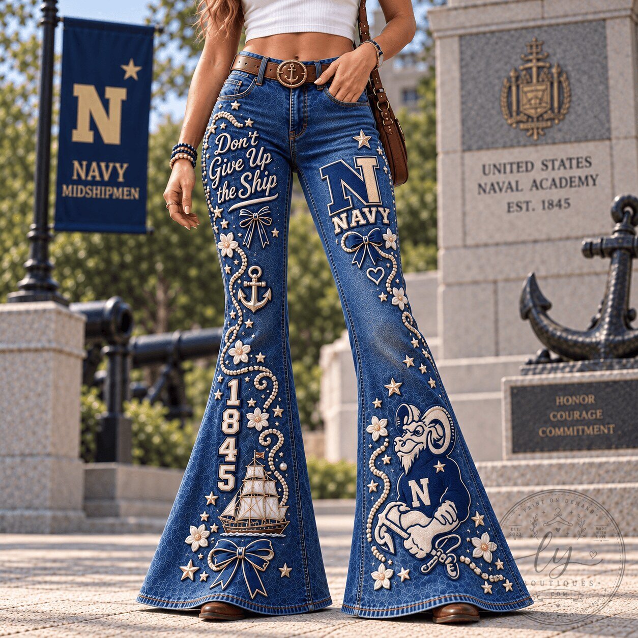 United States Naval Academy Midshipmen Don't Give Up The Ship Flared Jeans