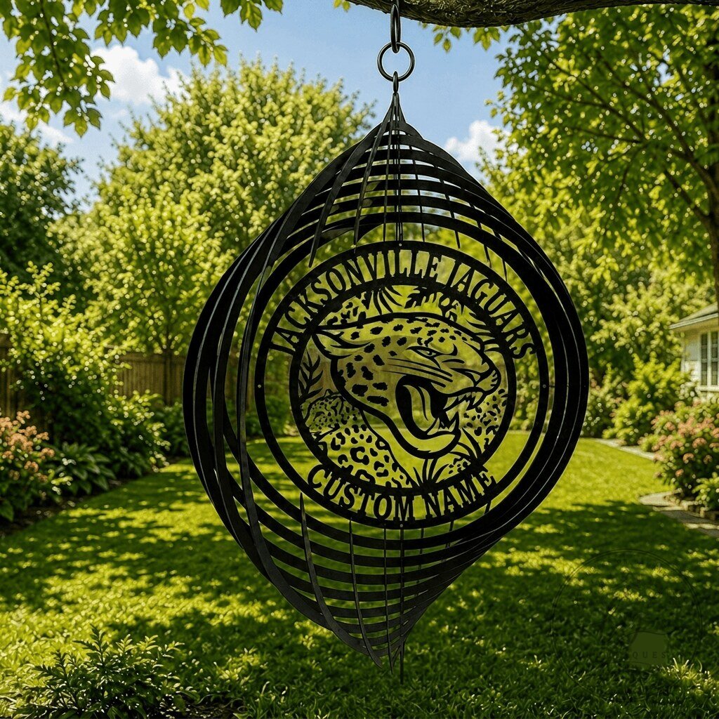 Jacksonville Jaguars NFL Custom Name Metal Wind Spinner Outdoor Garden Decor