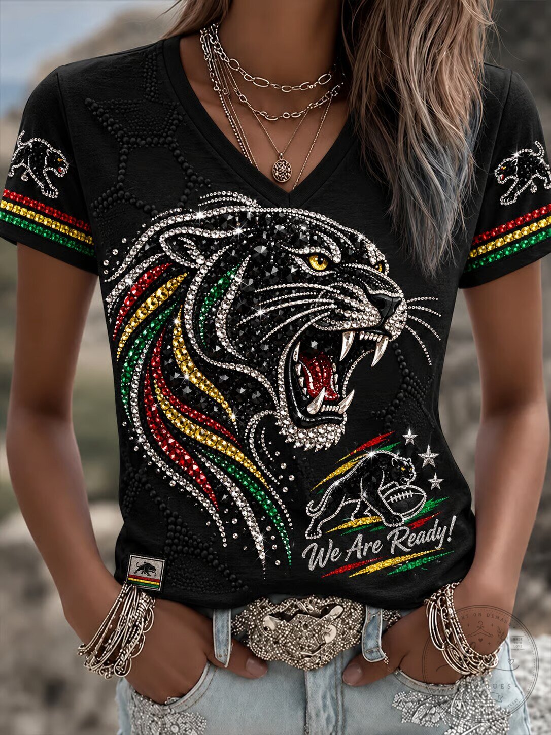 Black Panther We Are Ready Rugby Fan Graphic V-Neck Short Sleeve T-Shirt 5 Black Panther We Are Ready Rugby Fan Graphic V-Neck Short Sleeve T-Shirt
