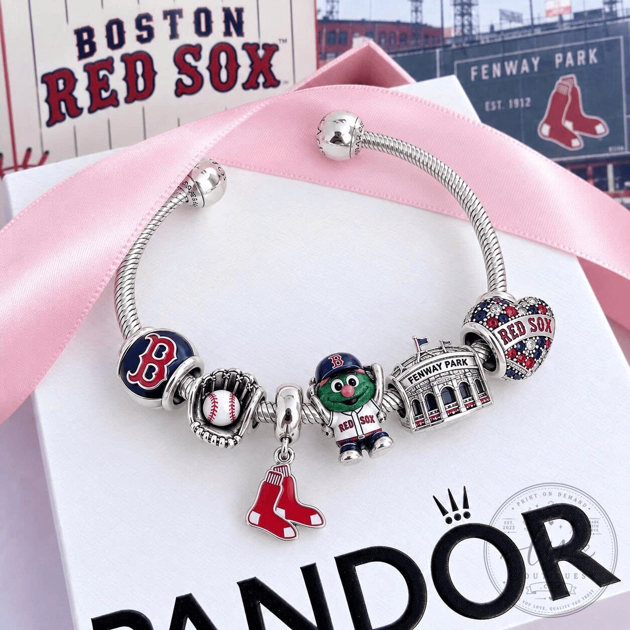 Boston Red Sox Baseball Team Charm Bracelet with Fenway Park