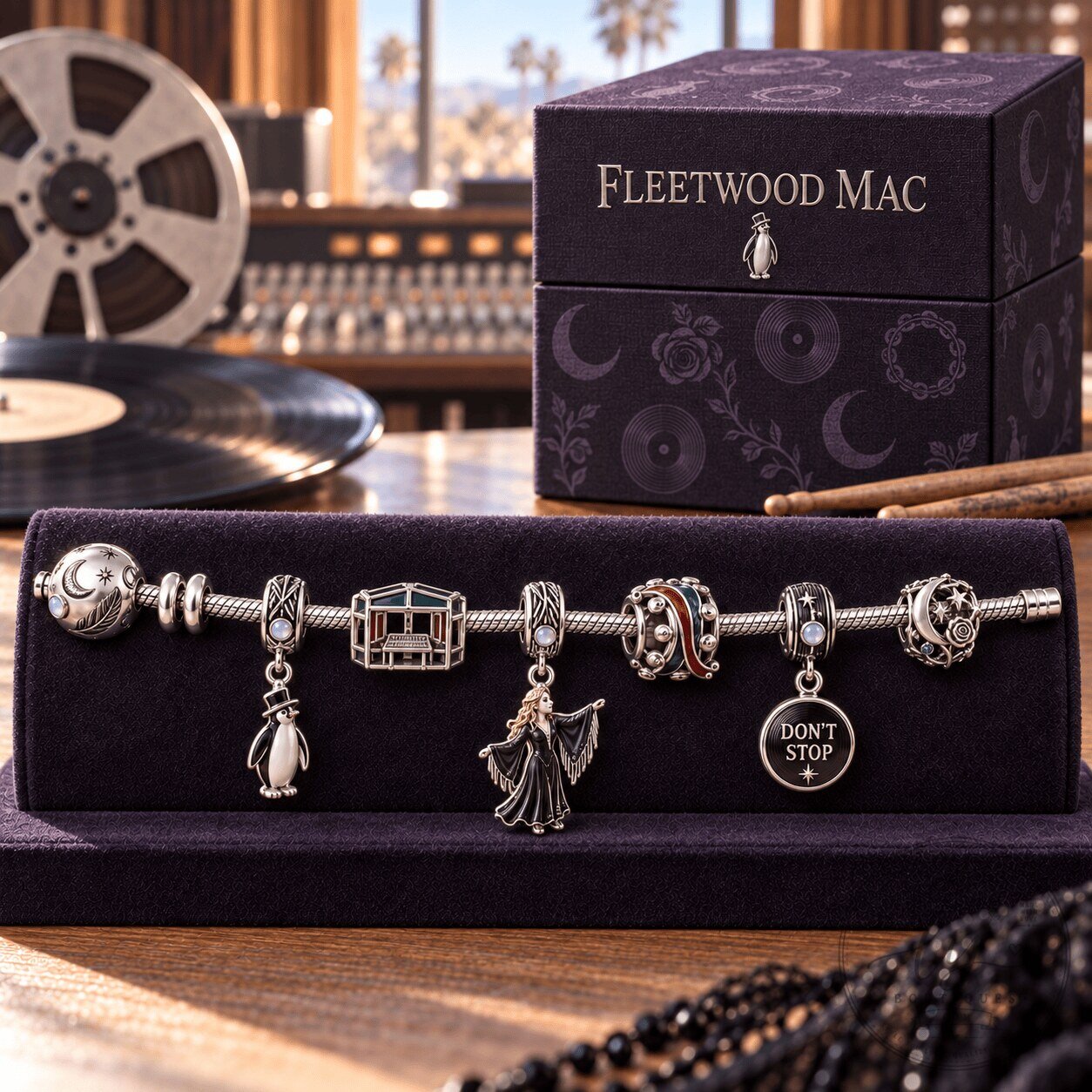 Fleetwood Mac Silver Charm Bracelet Set with Don't Stop Charm