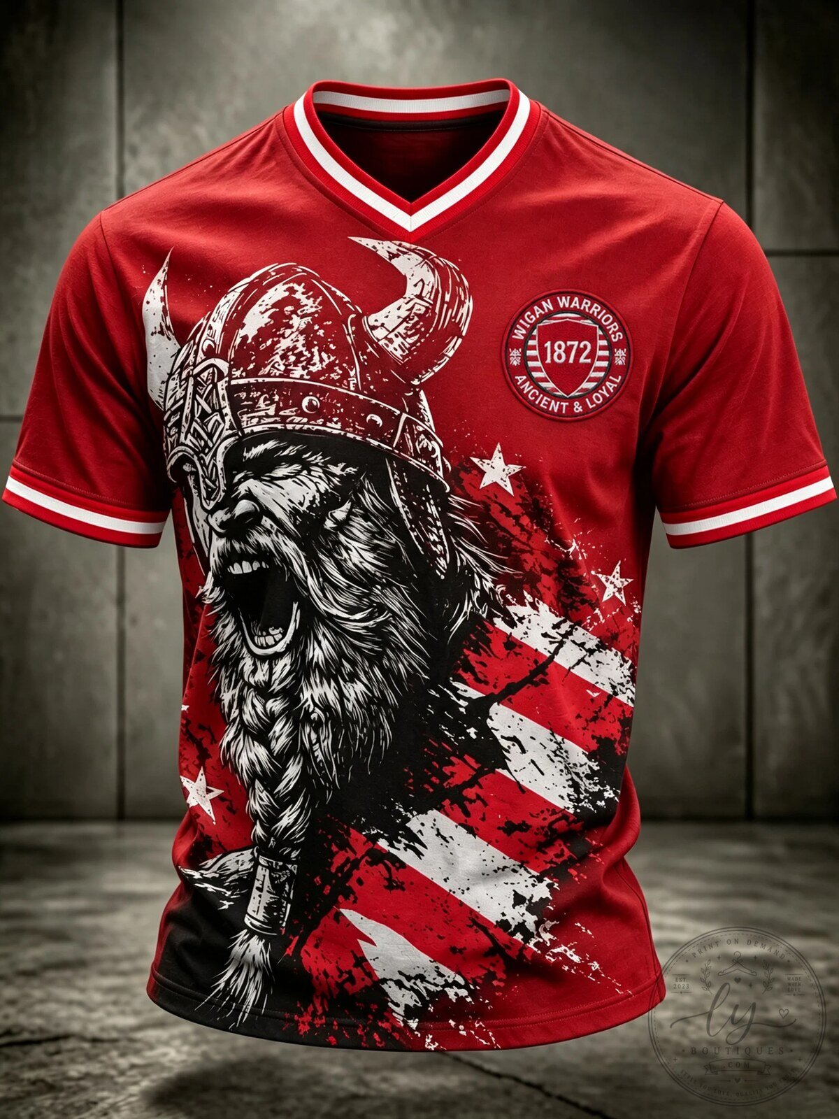 Wigan Warriors Rugby League Club Viking Warrior Red Men's Rugby Jersey