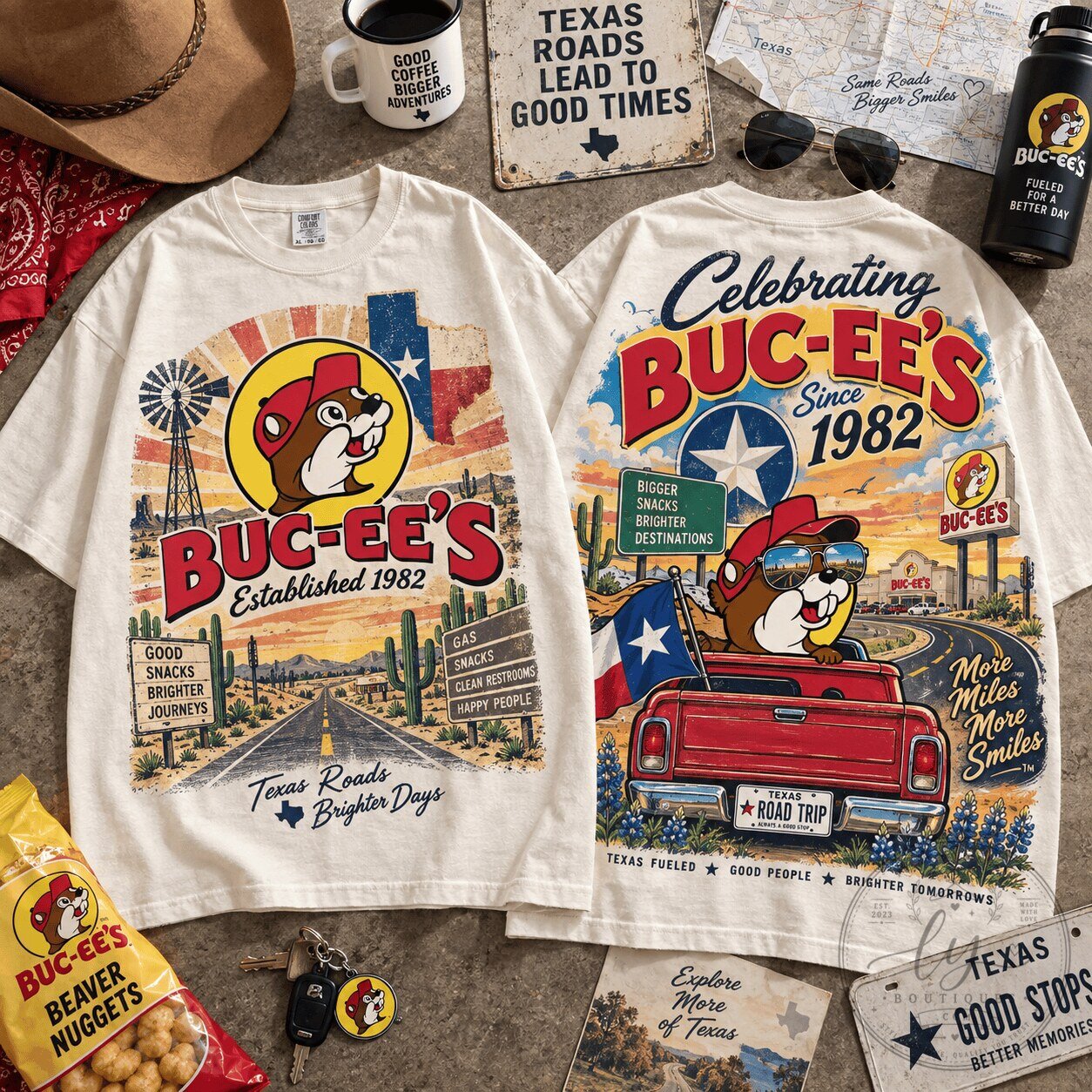 Buc-ee's Shirt Texas Road Trip Vintage Graphic T-Shirt Established 1982 2 Buc-ee's Shirt Texas Road Trip Vintage Graphic T-Shirt Established 1982