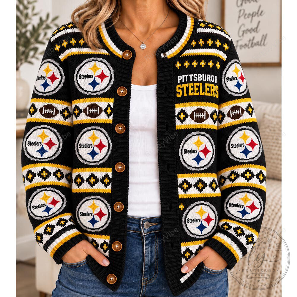 Pittsburgh Steelers Football Team Logo Knit Cardigan Sweater