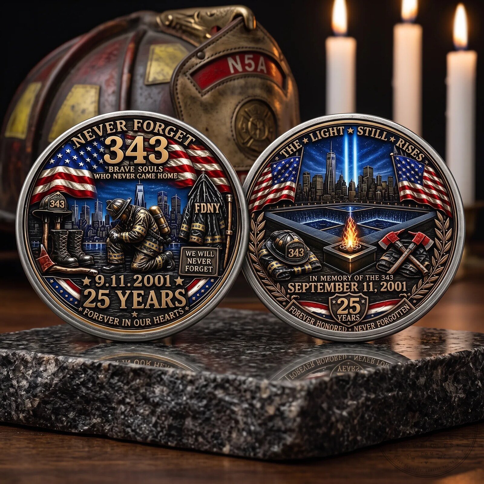 Never Forget 9 11 343 Brave Souls September 11 2001 25th Anniversary Memorial Challenge Coin