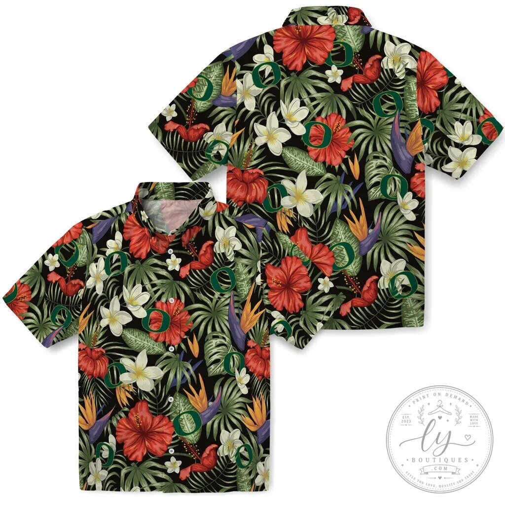 Hawaiian Shirt with Tropical Floral Design for Oregon Ducks Fans - Summer Apparel