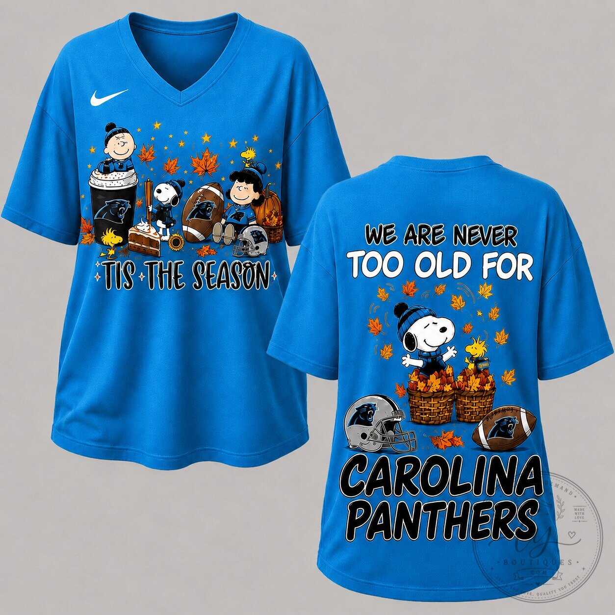 Carolina Panthers Football Snoopy Autumn Season V-Neck T-Shirt