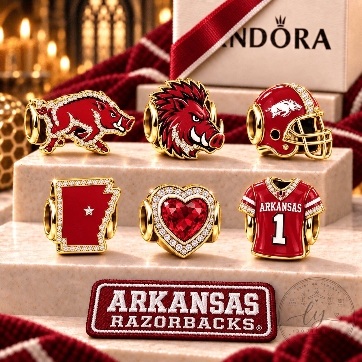Arkansas Razorbacks Gold Charm Bracelet Set