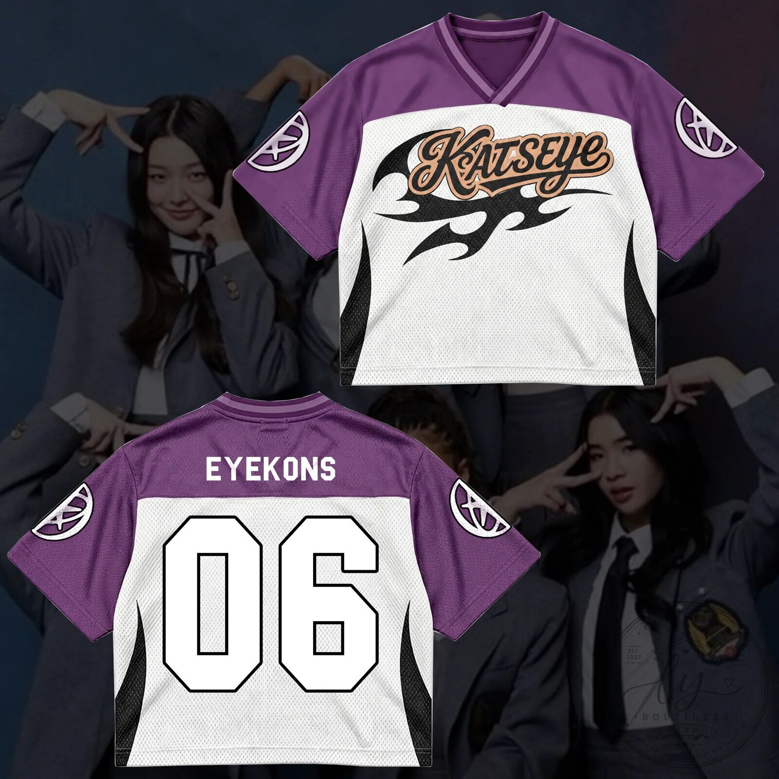 KATSEYE Purple Flame Streetwear Mesh Jersey for Fans