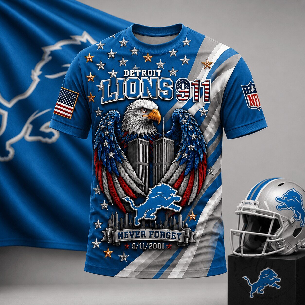 Detroit Lions Never Forget 9/11 Memorial Day T-Shirt