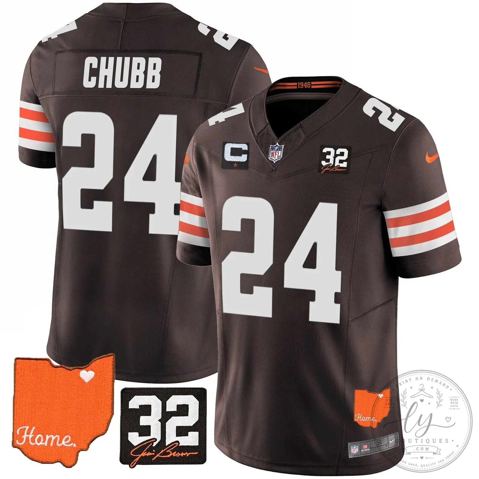 Jim Brown Memorial Home Patch Football Jersey for Cleveland Browns 64 Jim Brown Memorial Home Patch Football Jersey for Cleveland Browns