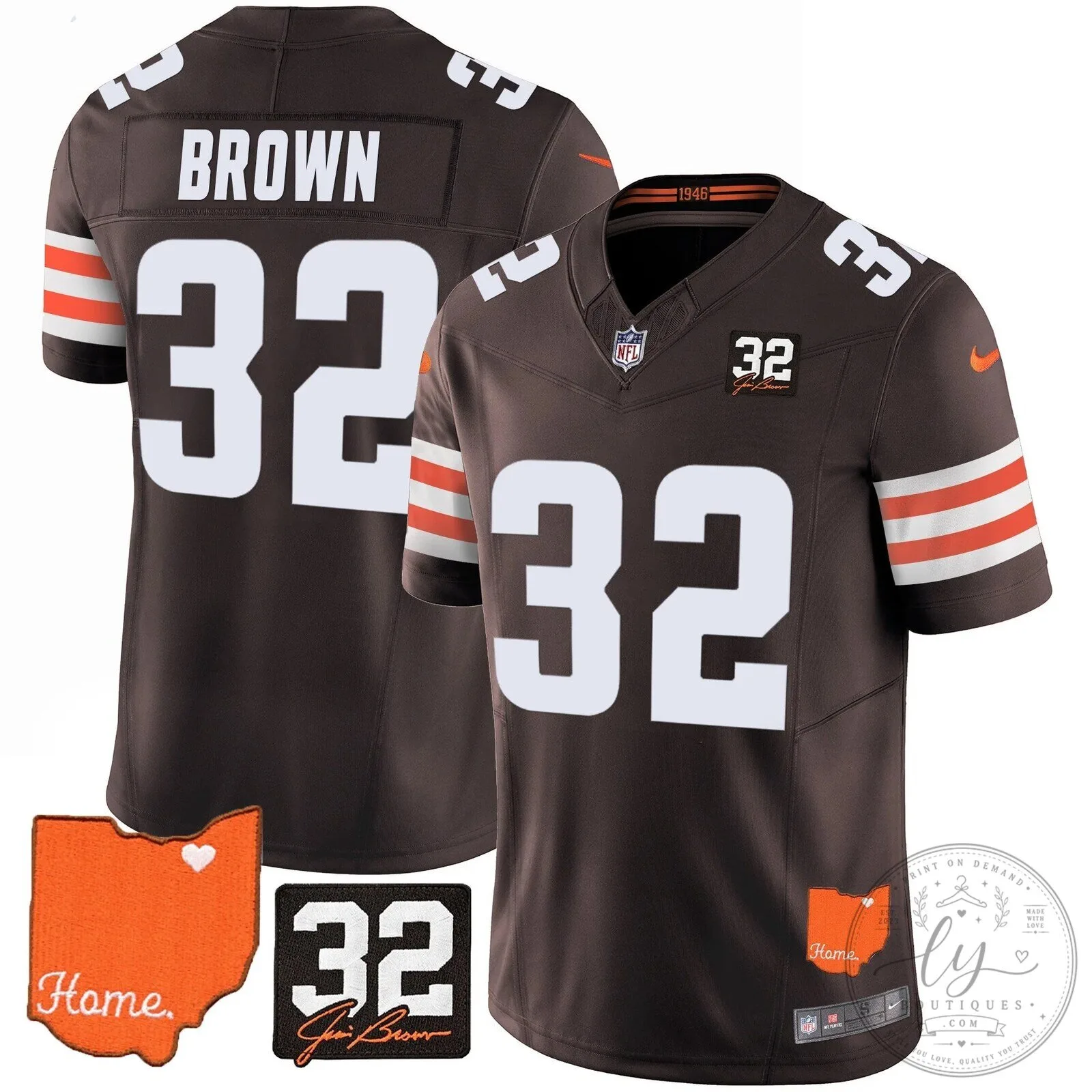 Jim Brown Memorial Home Patch Football Jersey for Cleveland Browns 66 Jim Brown Memorial Home Patch Football Jersey for Cleveland Browns