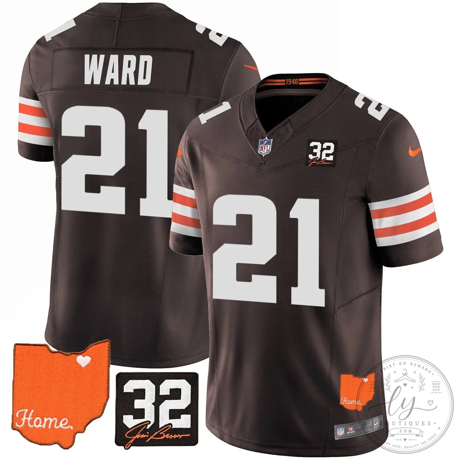 Jim Brown Memorial Home Patch Football Jersey for Cleveland Browns 68 Jim Brown Memorial Home Patch Football Jersey for Cleveland Browns