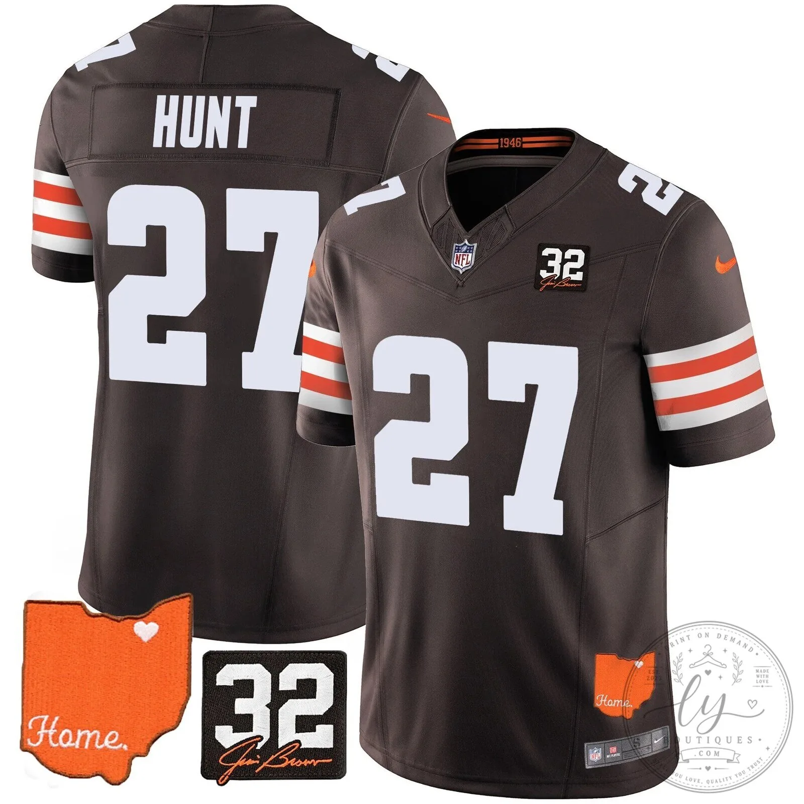 Jim Brown Memorial Home Patch Football Jersey for Cleveland Browns 69 Jim Brown Memorial Home Patch Football Jersey for Cleveland Browns