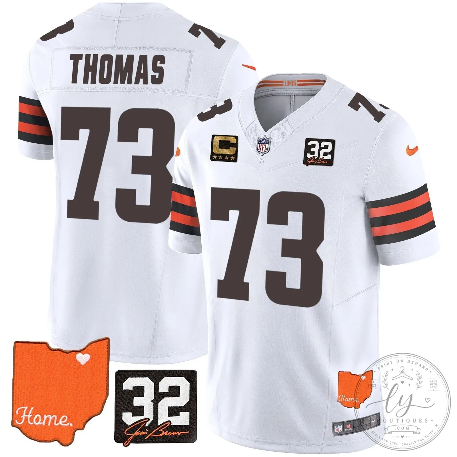 Jim Brown Memorial Home Patch Football Jersey for Cleveland Browns 75 Jim Brown Memorial Home Patch Football Jersey for Cleveland Browns