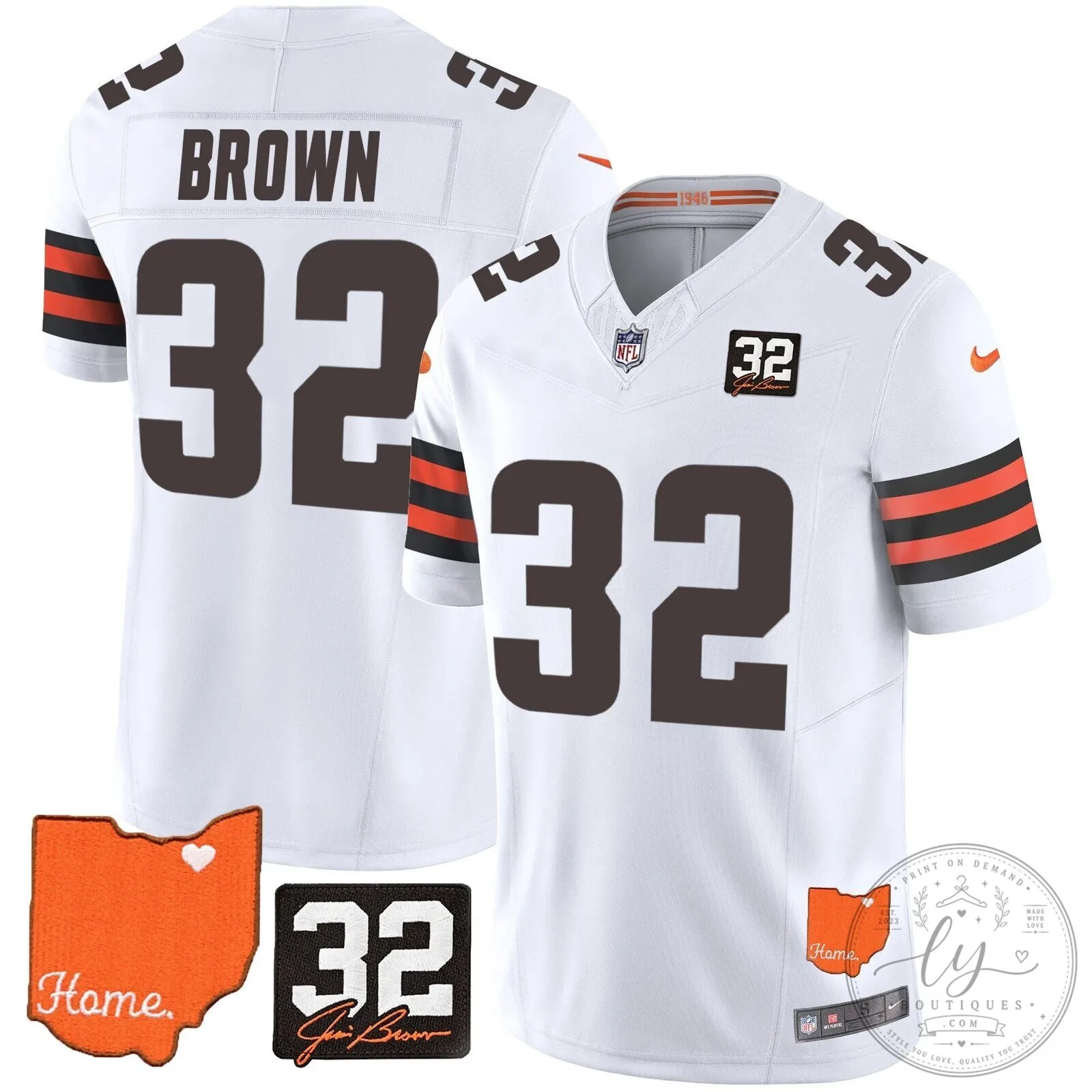 Jim Brown Memorial Home Patch Football Jersey for Cleveland Browns 76 Jim Brown Memorial Home Patch Football Jersey for Cleveland Browns