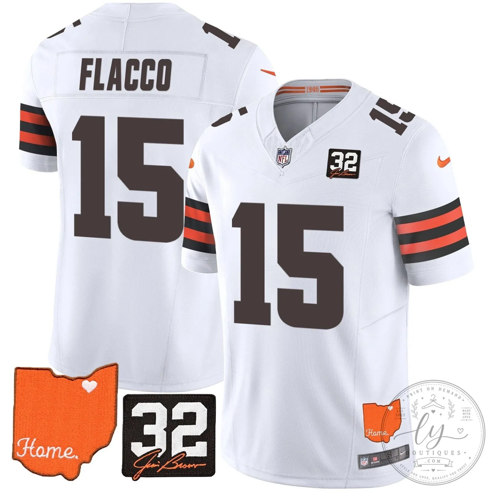 Jim Brown Memorial Home Patch Football Jersey for Cleveland Browns 81 Jim Brown Memorial Home Patch Football Jersey for Cleveland Browns