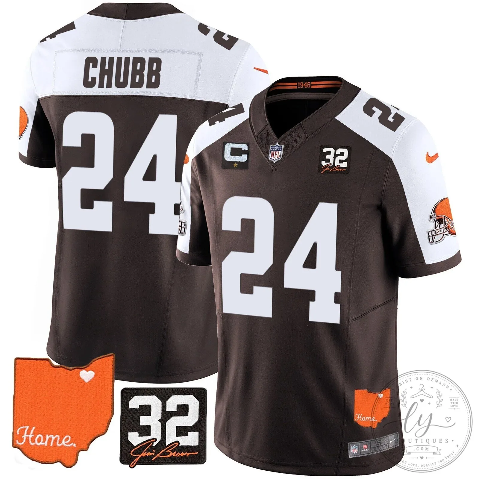 Jim Brown Memorial Home Patch Football Jersey for Cleveland Browns 93 Jim Brown Memorial Home Patch Football Jersey for Cleveland Browns