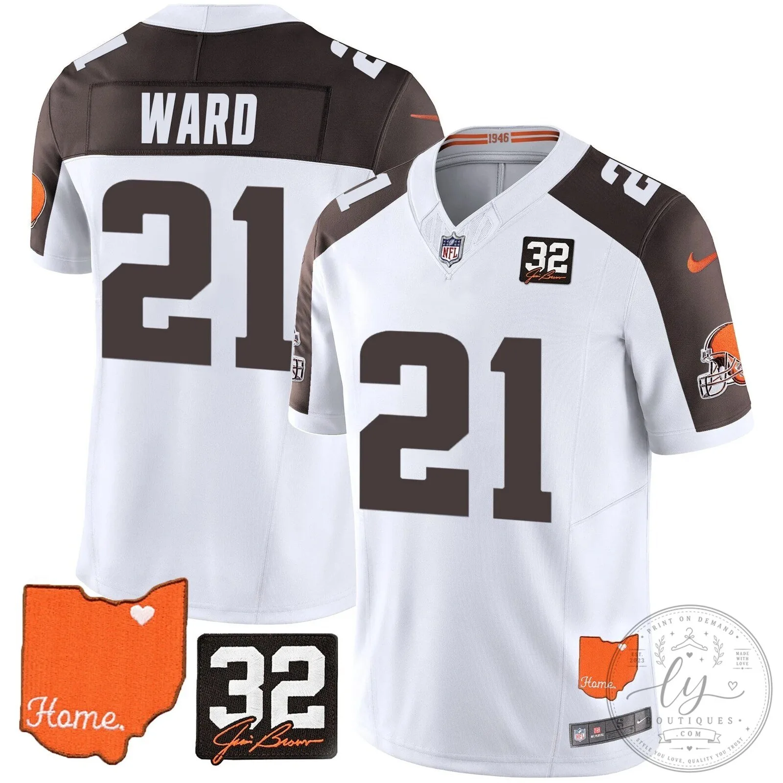 Jim Brown Memorial Home Patch Football Jersey for Cleveland Browns 98 Jim Brown Memorial Home Patch Football Jersey for Cleveland Browns