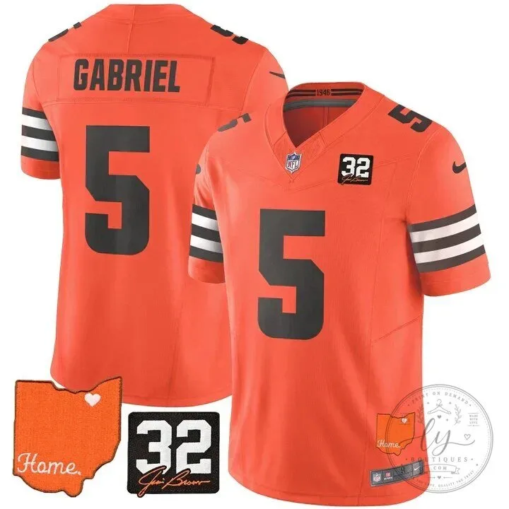 Jim Brown Memorial Home Patch Football Jersey for Cleveland Browns 107 Jim Brown Memorial Home Patch Football Jersey for Cleveland Browns