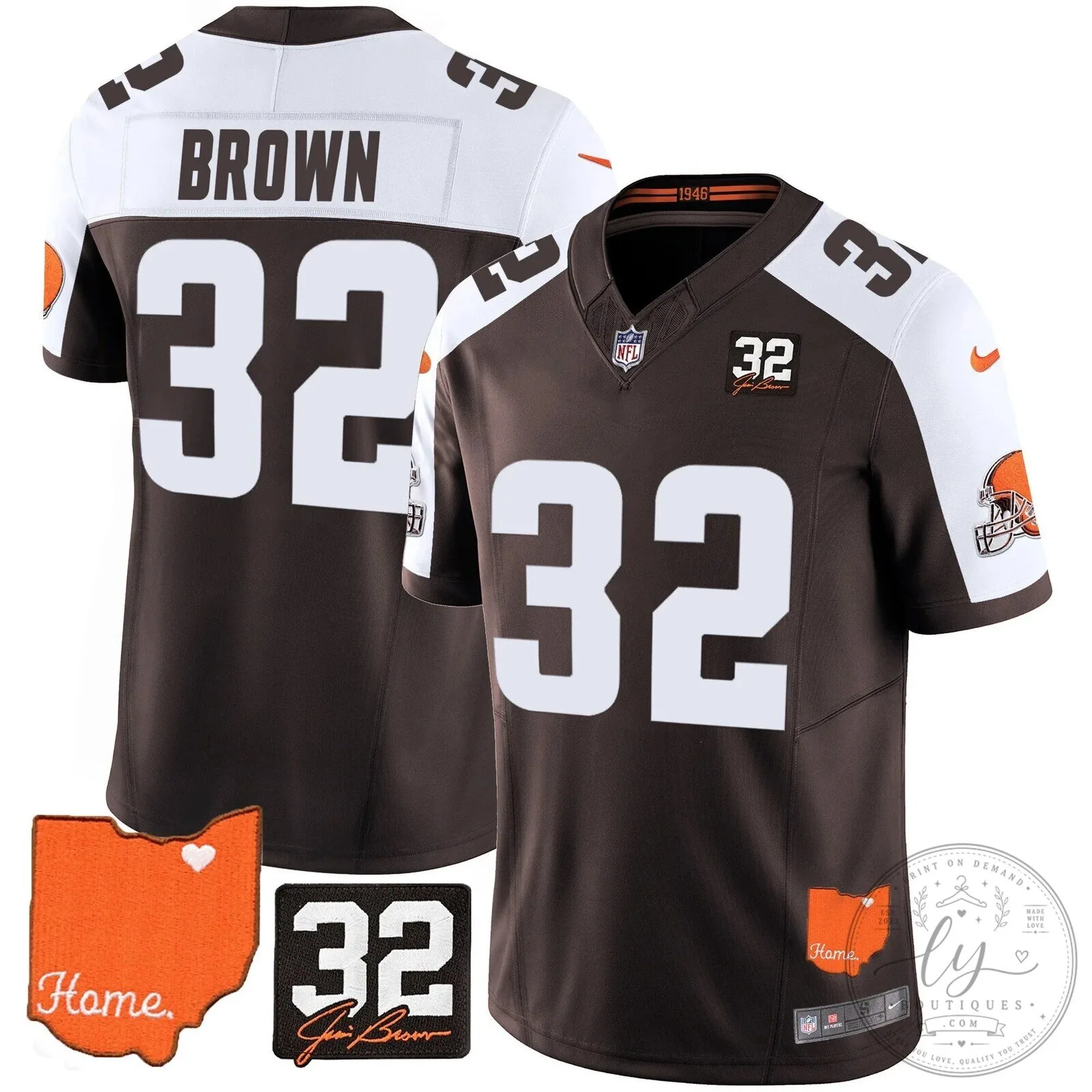 Jim Brown Memorial Home Patch Football Jersey for Cleveland Browns 112 Jim Brown Memorial Home Patch Football Jersey for Cleveland Browns