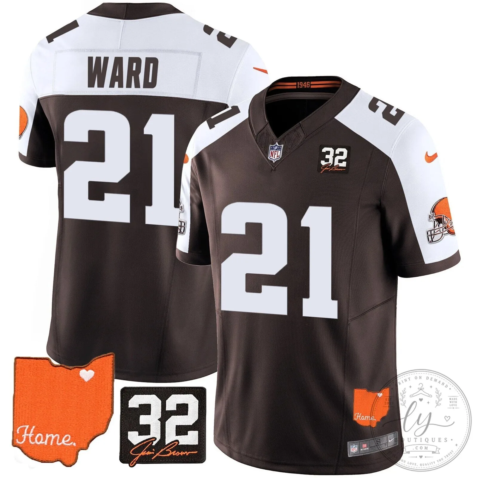 Jim Brown Memorial Home Patch Football Jersey for Cleveland Browns 114 Jim Brown Memorial Home Patch Football Jersey for Cleveland Browns