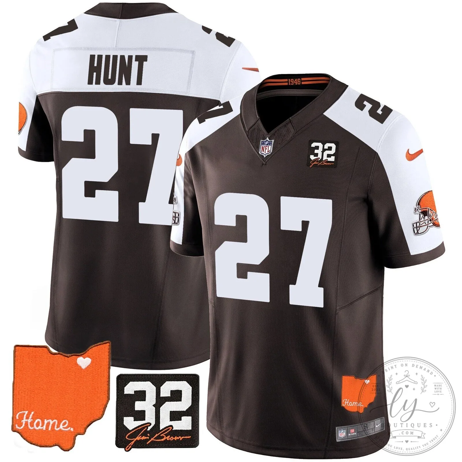 Jim Brown Memorial Home Patch Football Jersey for Cleveland Browns 115 Jim Brown Memorial Home Patch Football Jersey for Cleveland Browns