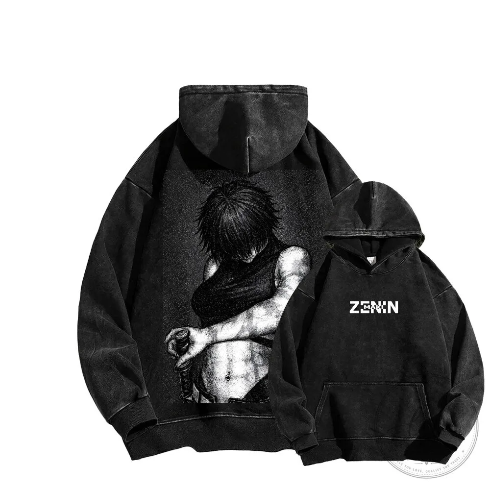 Jujutsu Kaisen Maki Zenin Anime Manga Washed Black Hoodie