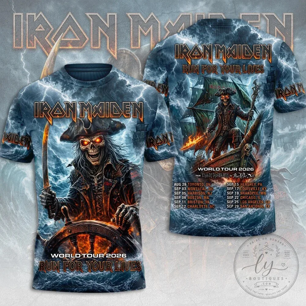 Iron Maiden Run For Your Lives World Tour 2026 Pirate Skull T-Shirt
