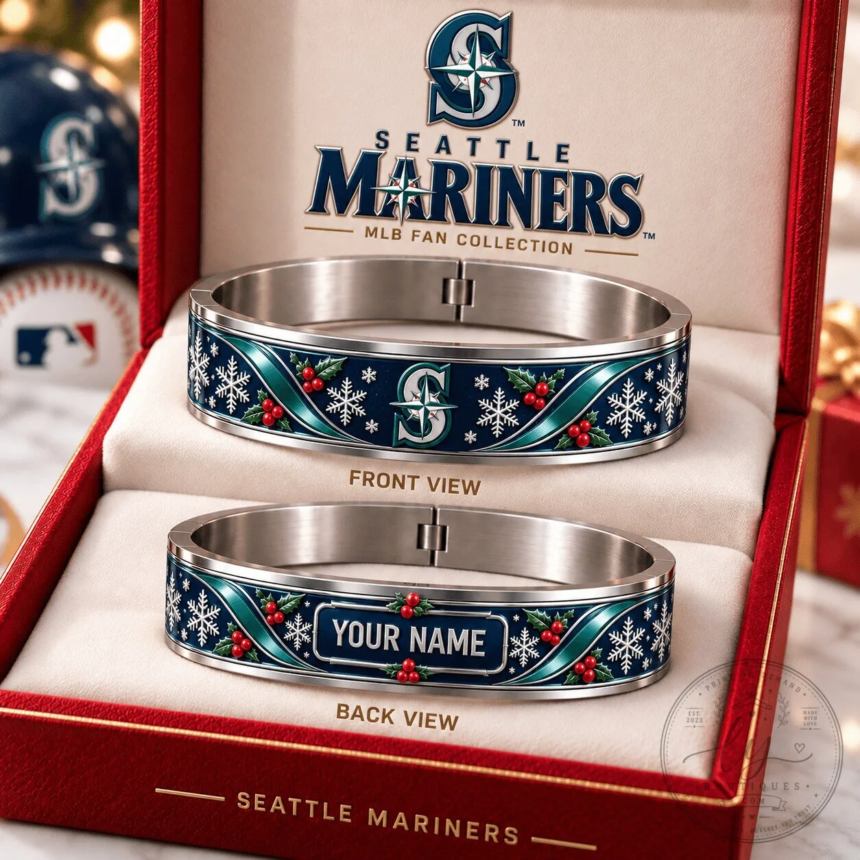 Seattle Mariners MLB Christmas Premier Bracelet Personalized Custom Name Gift