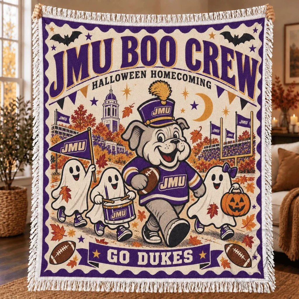 James Madison Dukes Halloween Homecoming Boo Crew Mascot Blanket James Madison Dukes Halloween Homecoming Boo Crew Mascot Blanket