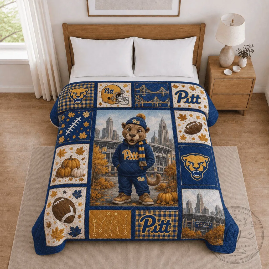 Pittsburgh Panthers Football Mascot Quilted Bedding Blanket Pittsburgh Panthers Football Mascot Quilted Bedding Blanket
