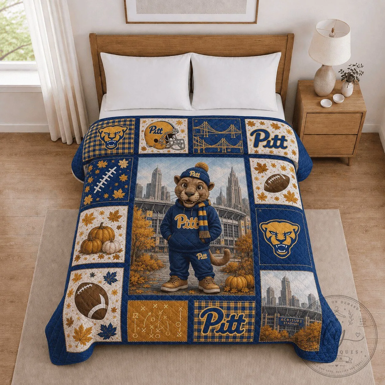 Pittsburgh Panthers Football Mascot Quilted Bedding Blanket