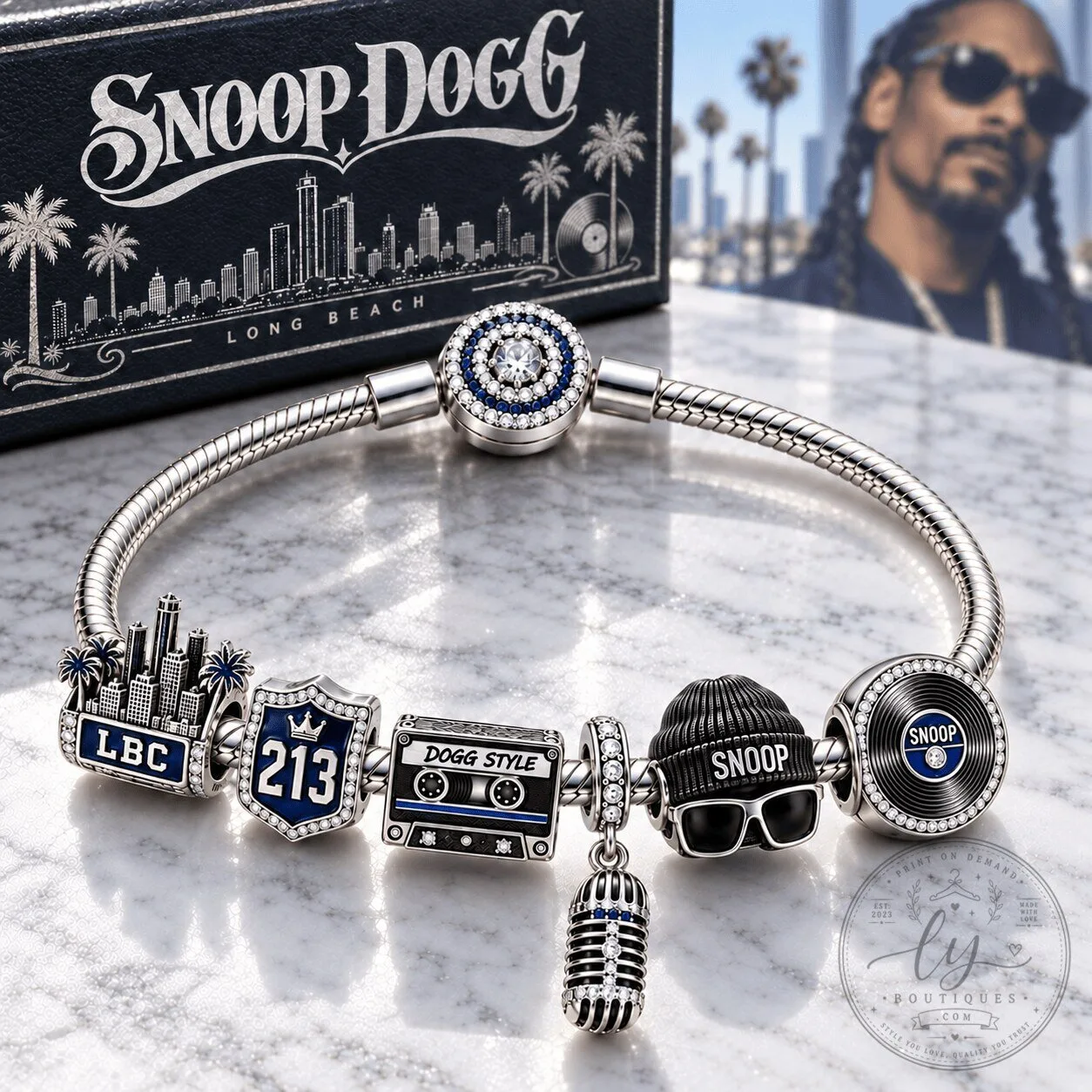 Snoop Dogg Silver Charm Bracelet Set with Microphone and Cassette Charms
