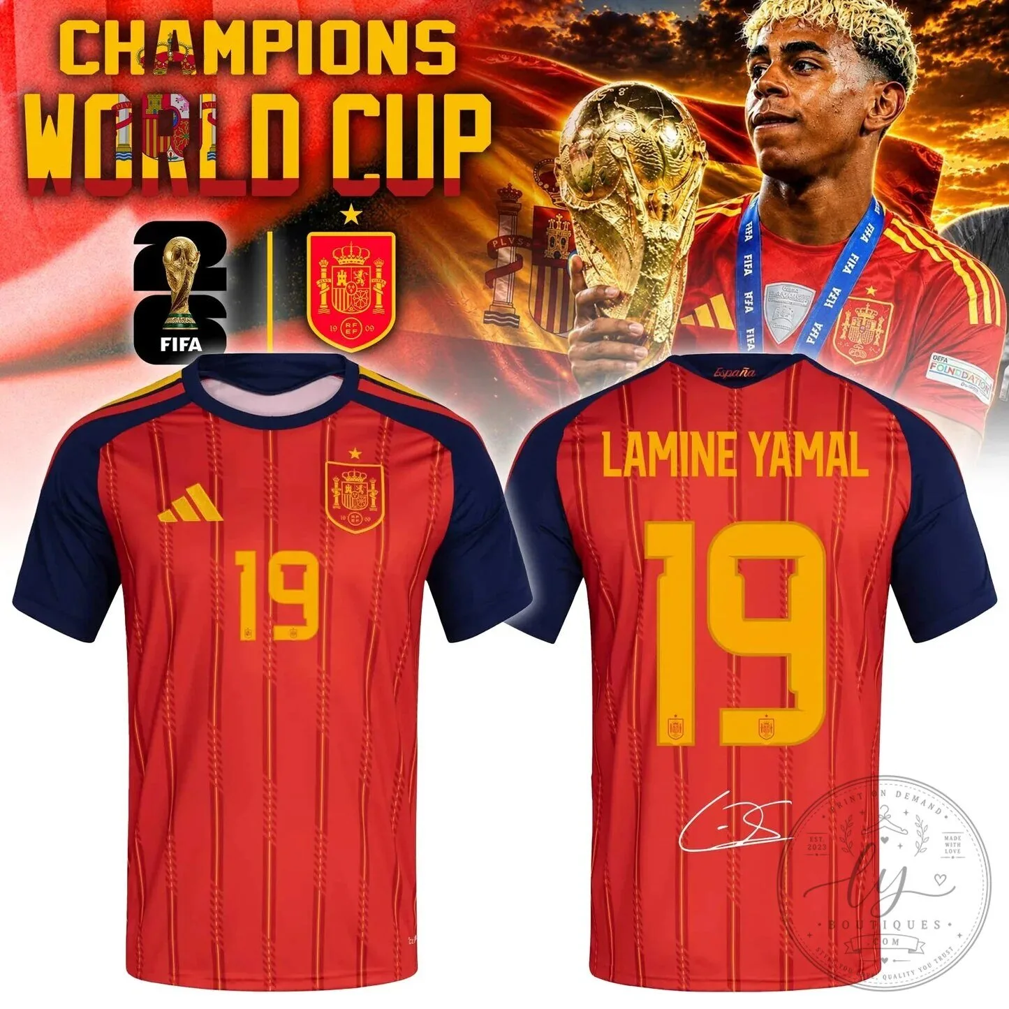 ..🏆Spain 2026 World Cup Campeones Lamine Yamal Signed Limited Soccer Jersey