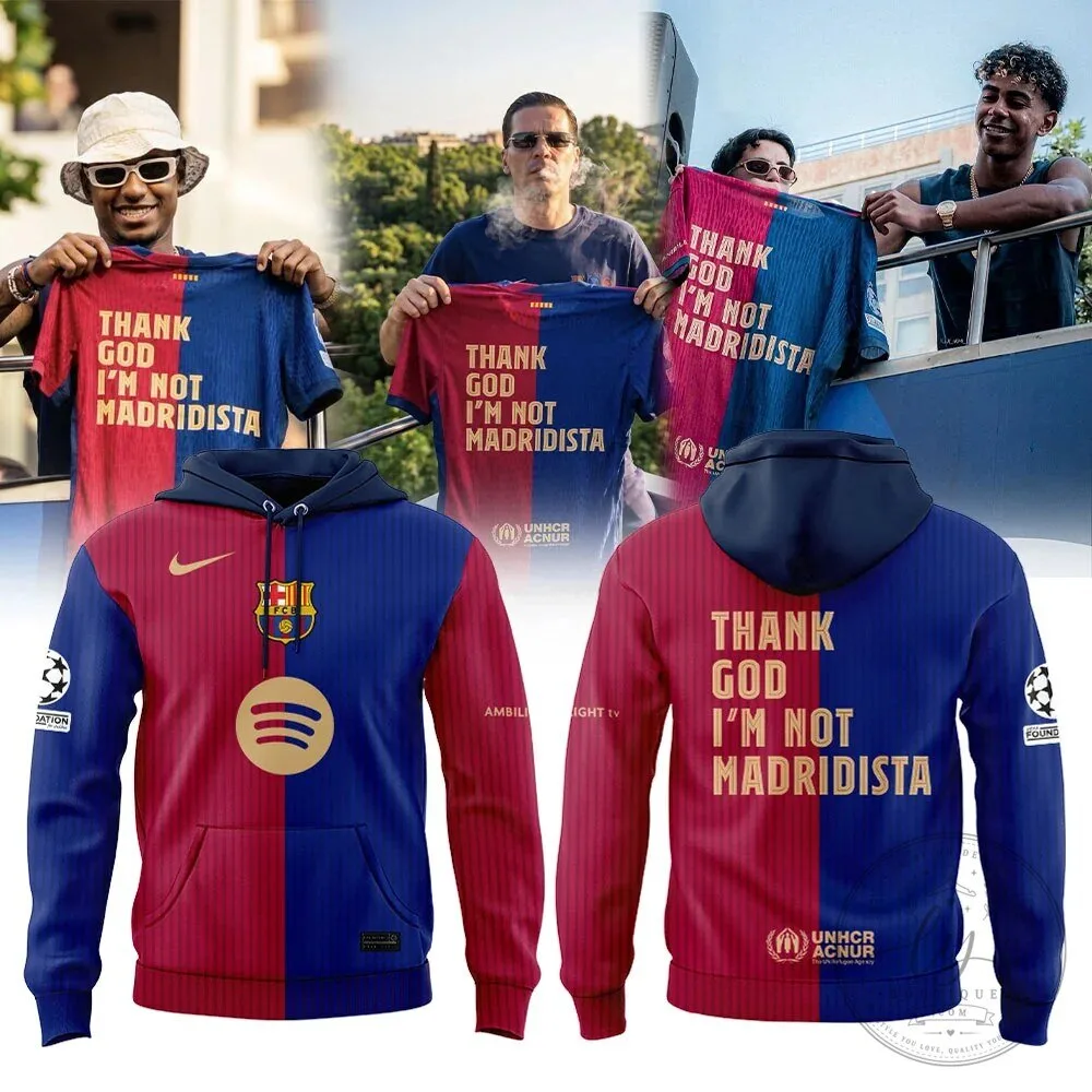 FC Barcelona Thank God I'm Not Madridista Blue Red Split Hoodie