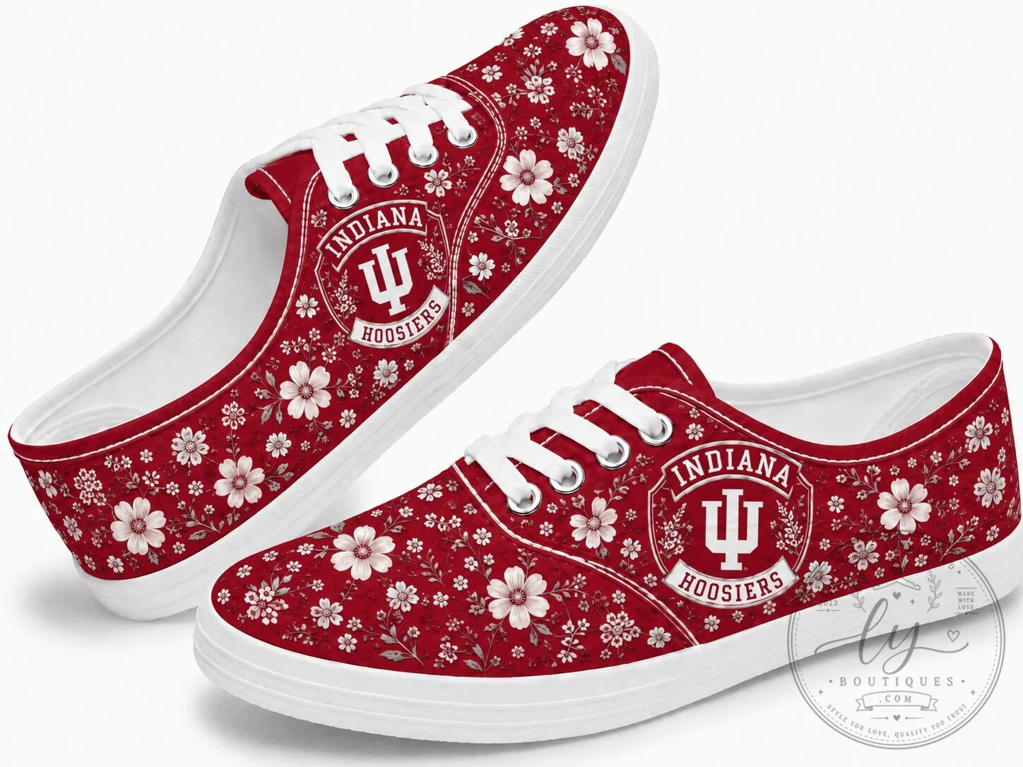 Indiana Hoosiers Floral Pattern Red Lace-Up Shoes 1 Indiana Hoosiers Floral Pattern Red Lace-Up Shoes