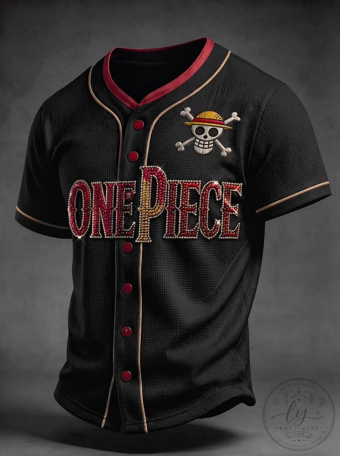 One Piece Anime Skull Logo Black Baseball Jersey for Men