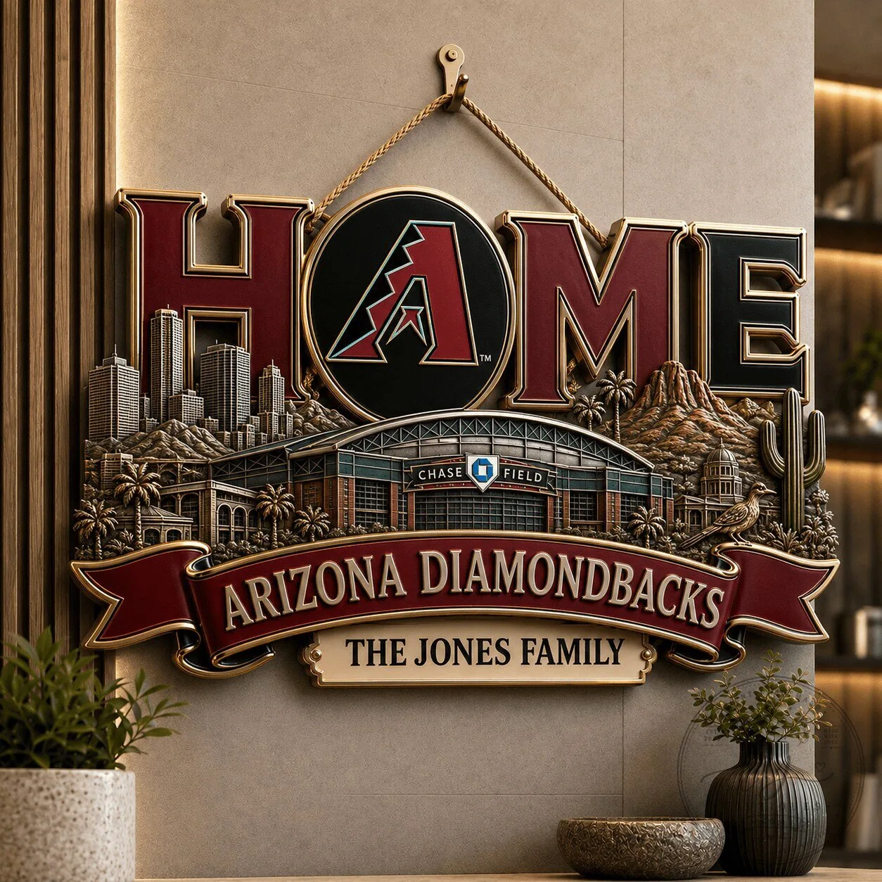 Arizona Diamondbacks Personalized Home Wall Sign with Family Name
