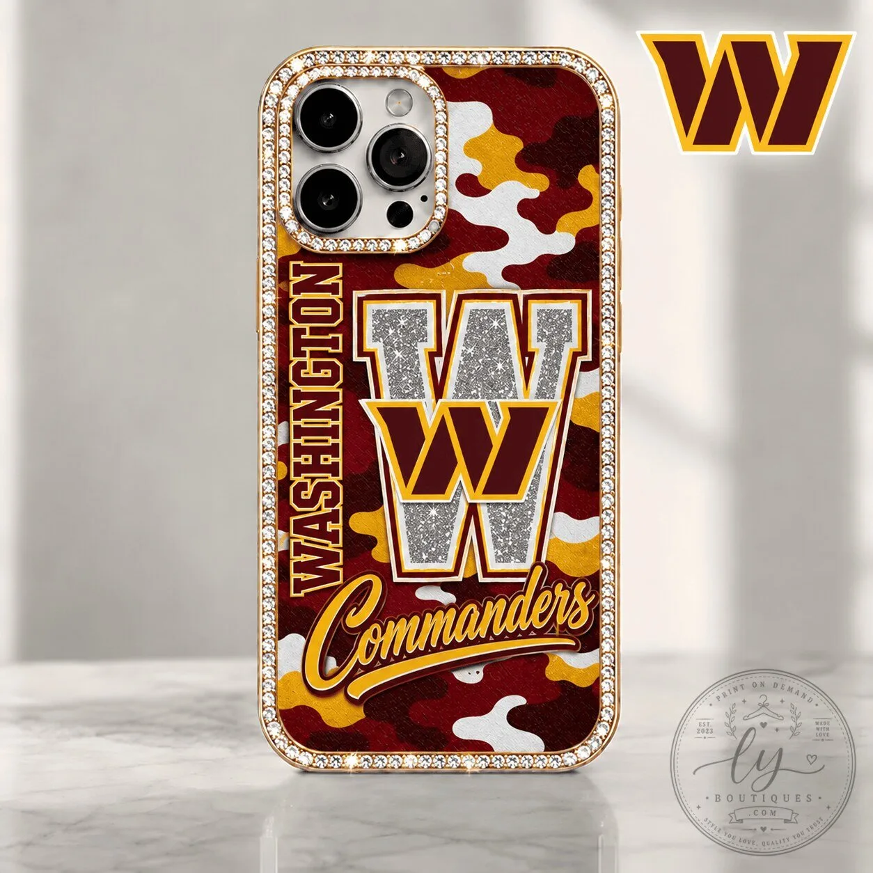 Washington Commanders Football Team Camouflage Bling Phone Case