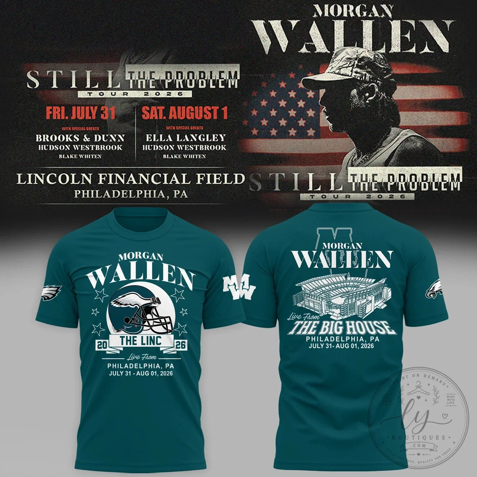 2026 Philadelphia Eagles Concert T-Shirt for Morgan Wallen's Still The Problem Tour