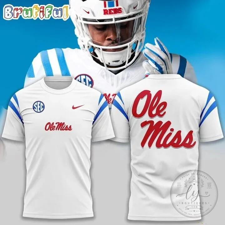 Ole Miss Rebels Football Team White SEC Logo Fan T-Shirt