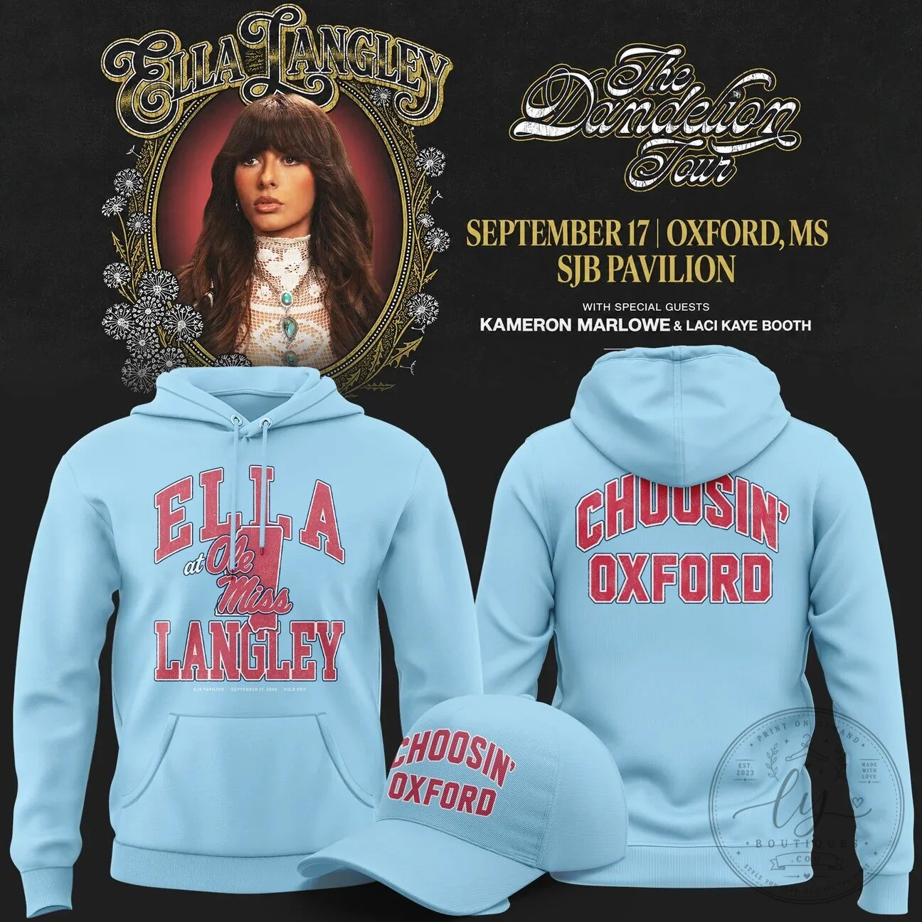 Ella Langley Ole Miss Rebels Choosin Oxford Concert Tour Light Blue Hoodie